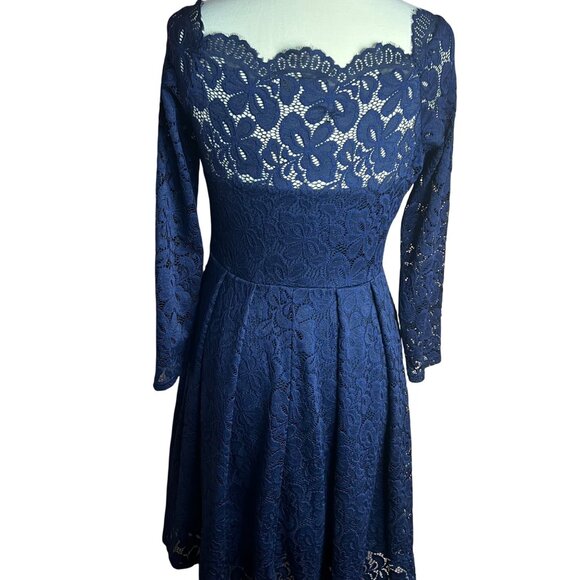 Missmay Navy Blue Lace Long Sleeve Cocktail Dress L Women Elegant Fit Homecoming - Picture 1 of 16